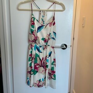 Pink Owl women’s dress. White dress with flowers. Silky and beautiful dress.